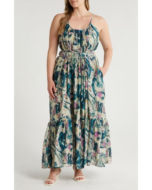 Nordstrom Green Tie Back Tiered Maxi Dress