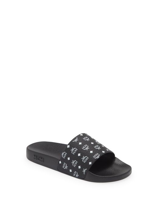 MCM Black Monogram Slide Sandal