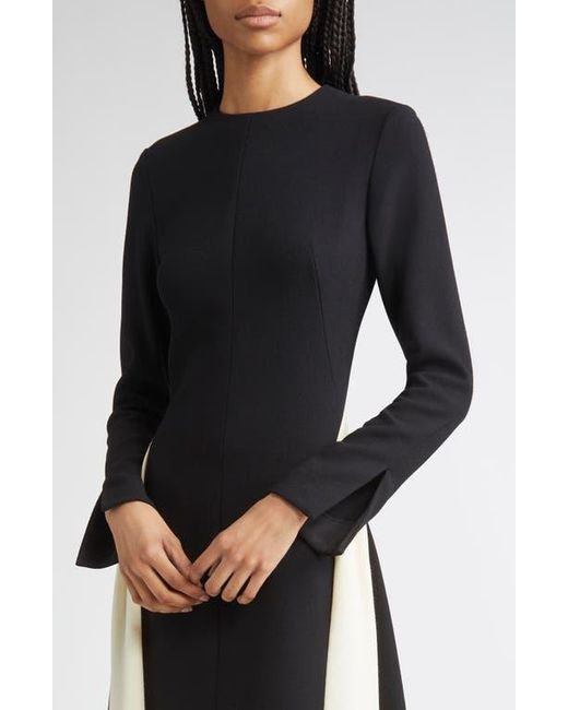 Lela Rose Blue Long Sleeve Stretch Twill A-Line Dress
