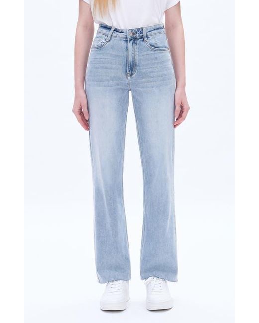 Bayeas Blue Raw Hem High Waist Wide Leg Jeans