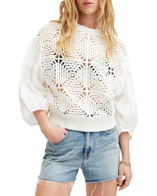 AllSaints White Sol Mixed Media Lace Top