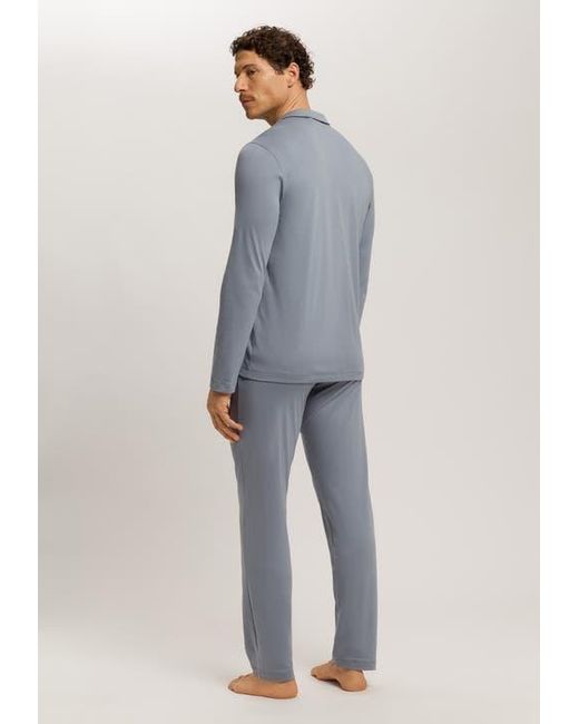 Hanro Blue Night And Day Button Front Cotton Pajama Set for men