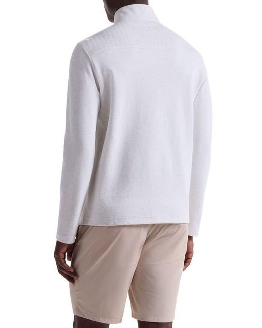 Bugatchi Gray Waffle Quarter Zip Cotton Blend Pullover for men