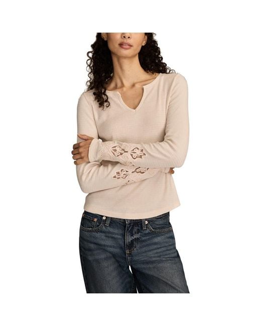 Lucky Brand Natural Cutwork Detail Cotton Rib Top