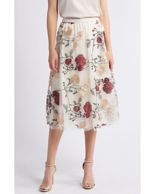 NIKKI LUND Natural Virginia Floral Midi Skirt