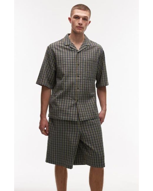 Topman Gray Check Cotton Seersucker Shorts for men
