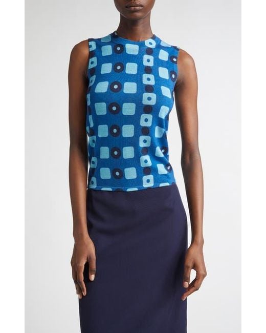St. John Blue Geo Print Wool Shell