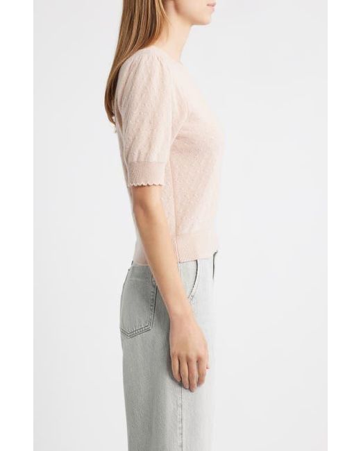 FRAME Multicolor Puff Sleeve Pointelle Cashmere Sweater