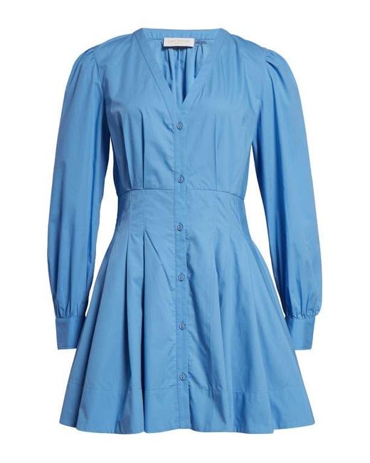 Ramy Brook Blue Julianna Pleated Long Sleeve Poplin Minidress