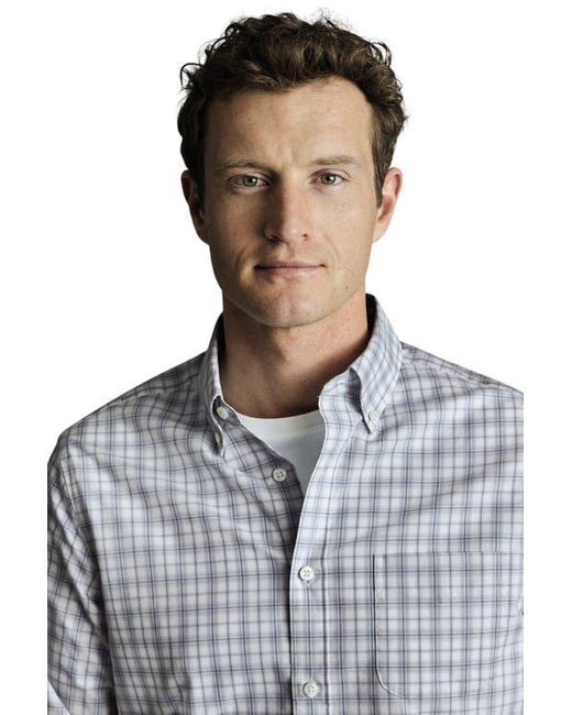 Charles Tyrwhitt Blue Non-Iron Stretch Poplin Check Shirt for men