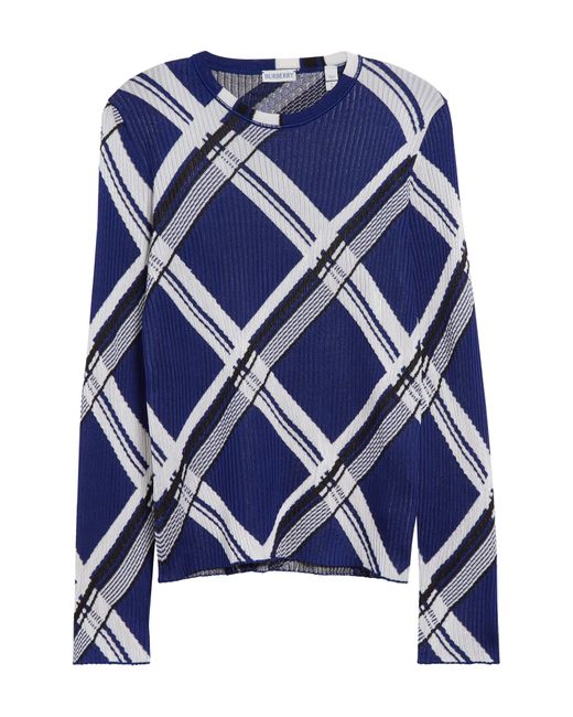 Burberry Blue Jacquard Check Silk Rib Sweater