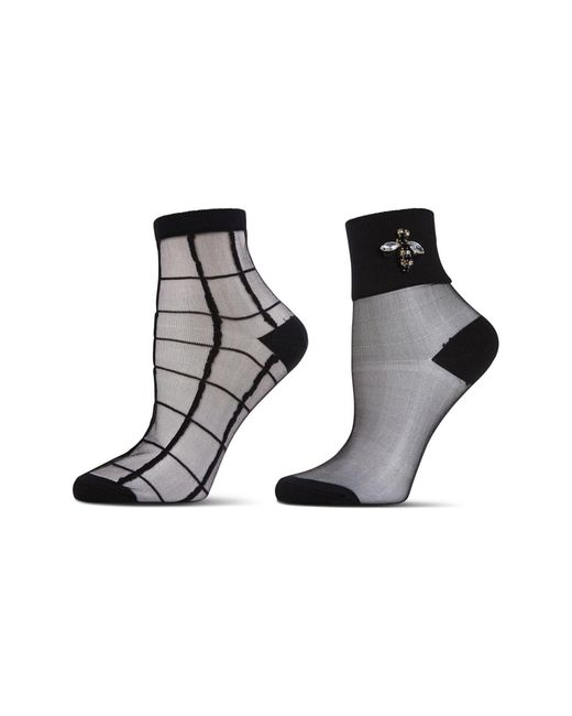 Memoi Black Assorted 2-pack Ankle Socks