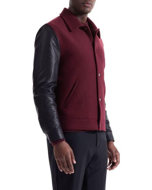 Bugatchi Purple Leather Sleeve Tweed Jacket for men