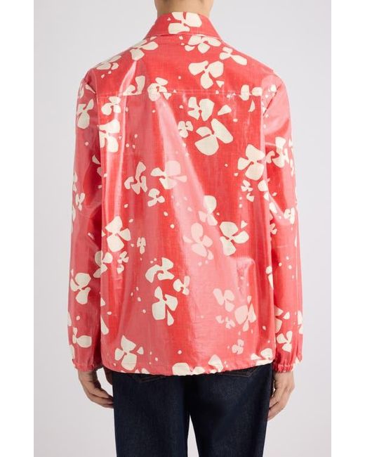 Dries Van Noten Red Vorries Print Coated Cotton Jacket for men