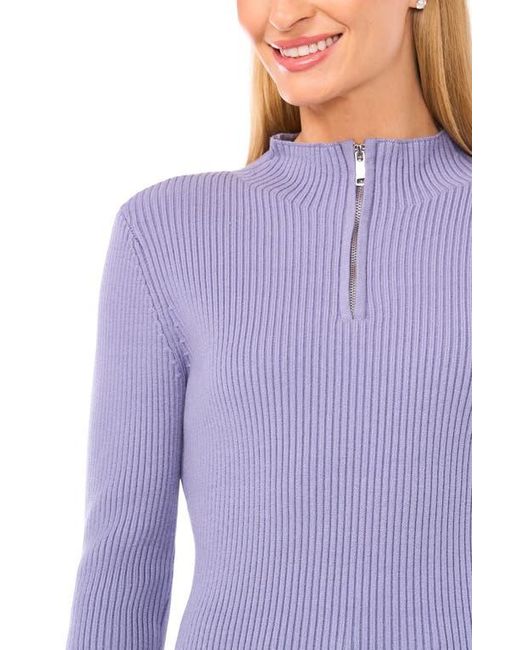 Halogen® Purple Rib Quarter Zip Sweater