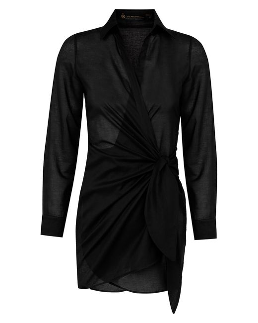 ViX Black Lia Long Sleeve Cotton Cover-up Wrap Dress