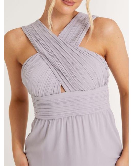 Six Stories Purple Cross Neck Chiffon Bridesmaid Dress