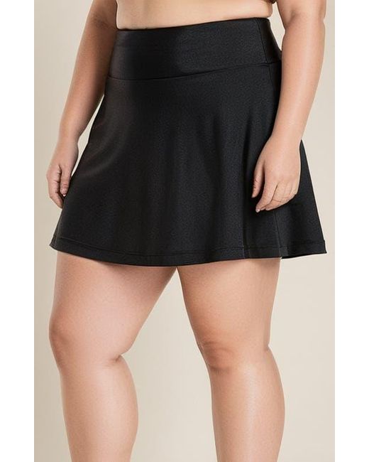 Calypsa Black Plus Size Flowy Swim Skirt With Shorts