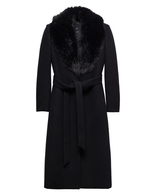 Mango Black Wool Blend Coat With Removable Faux Fur Collar