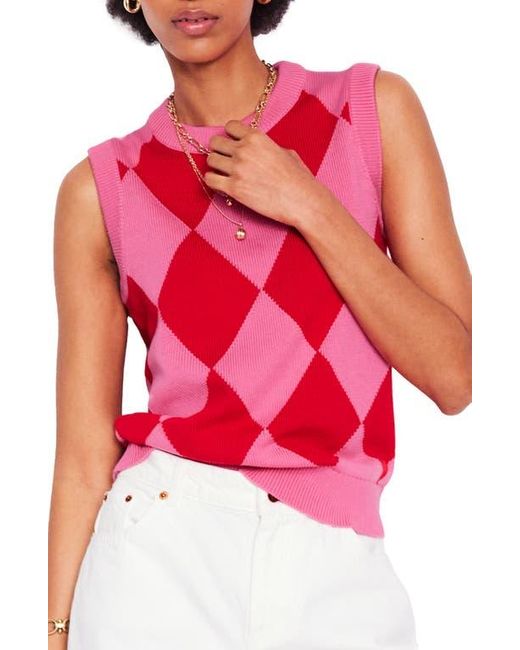 Boden Women's Pink Argyle Cotton Sweater Vest