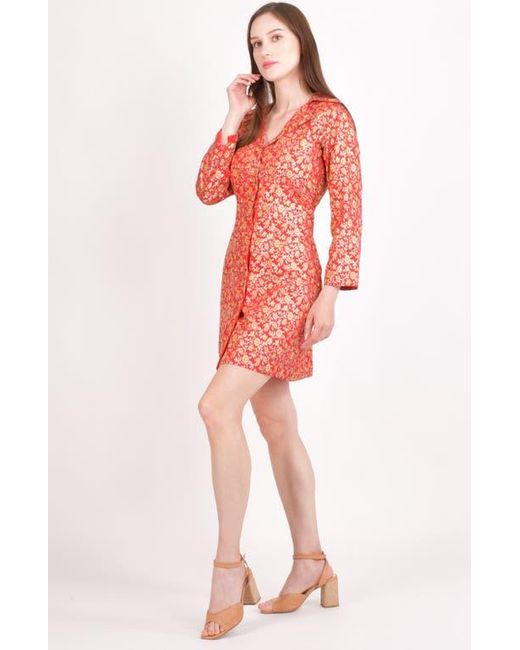 Ras Red Clara Silk Floral Jacquard Blazer Dress