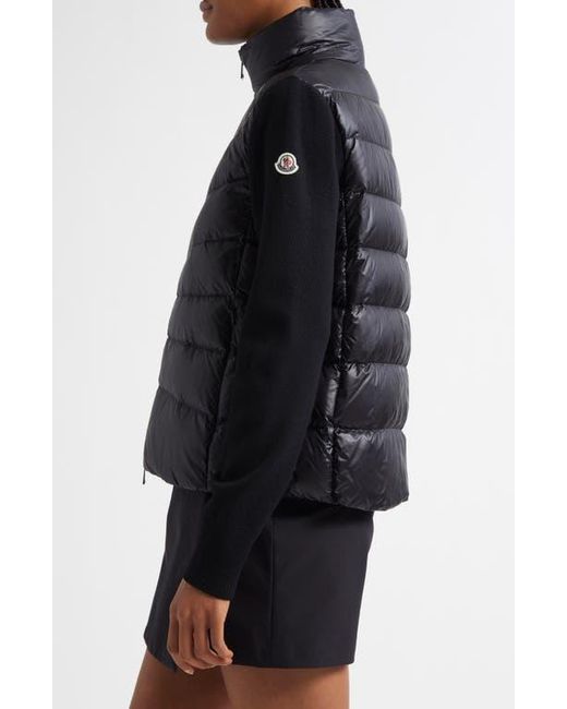 Moncler Black Quilted Down & Wool Knit Cardigan