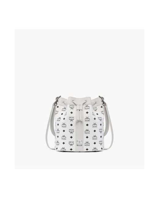 MCM White Medium Dessau Drawstring Bag