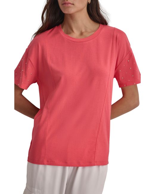 DKNY Red Rhinestone Sleeve T-shirt