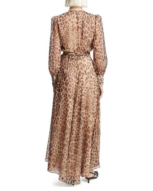 Bardot Natural Lucianna Leopard Print Long Sleeve Wrap Dress