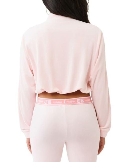 True Religion Pink Crop Velour Track Jacket