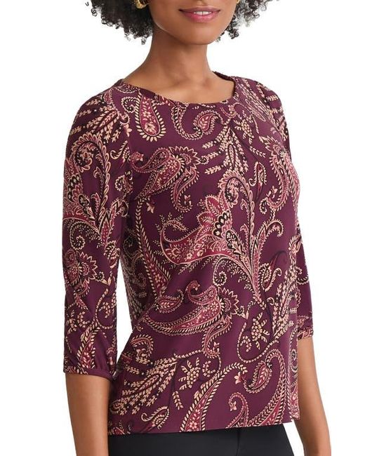 Jones New York Red Paisley Print Puff Sleeve Top