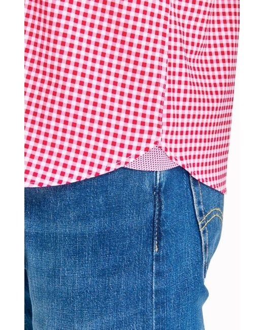 Con.struct Pink Slim Fit Mini Check Recycled 4-Way Stretch Performance Short Sleeve Shirt for men