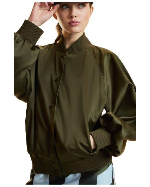 Cynthia Rowley Green Satin Bomber Jacket