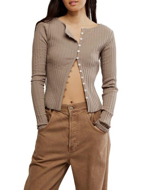 Free People Brown Tilly Rib Long Sleeve Button-Up Top