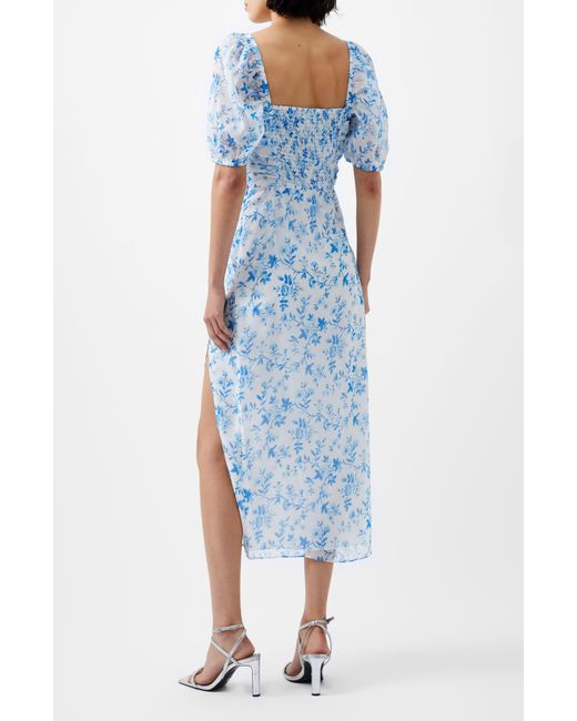 French Connection Blue Catrina Floral Ruched Midi Dress
