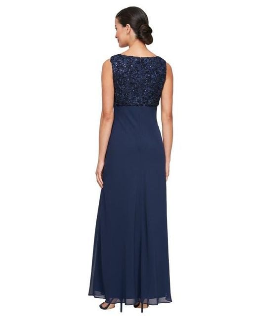Alex Evenings Blue Sequin Soutache Lace Empire Waist Chiffon Gown With Jacket