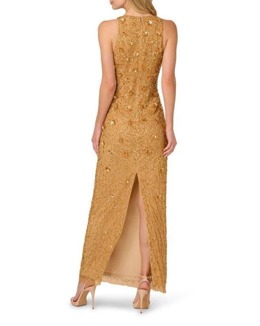 Adrianna Papell Multicolor Beaded Sleeveless Column Gown