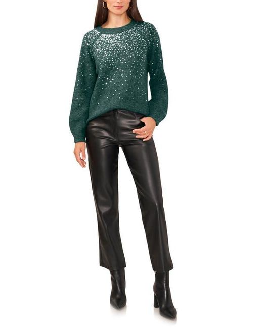 Vince Camuto Green Sequin Crewneck Sweater