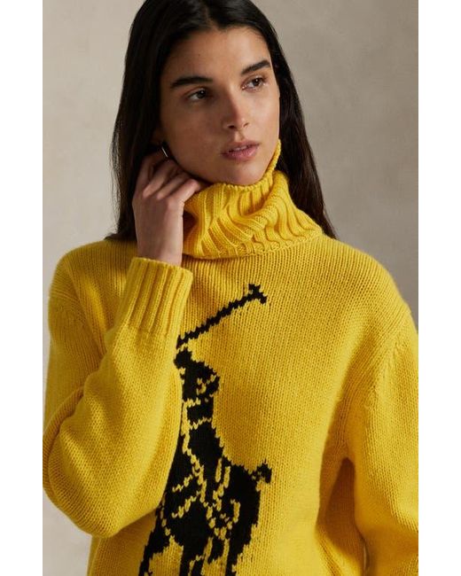 Polo Ralph Lauren Yellow Big Pony Turtleneck Wool Sweater