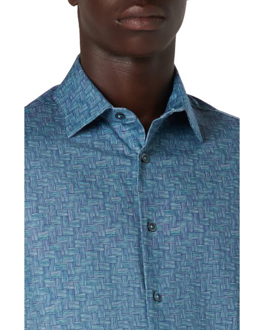 Bugatchi Blue Miles Ooohcotton Woven Print Short Sleeve Button-up Shirt for men