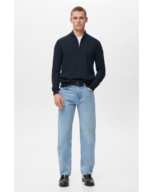 Mango Blue Perkins Wool Quarter Zip Sweater for men
