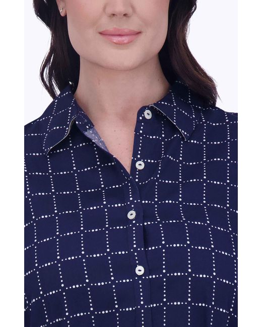 Foxcroft Blue Rocca Dot Print Long Sleeve Cotton Shirtdress