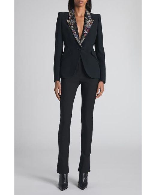 Alexander McQueen Black Embellished Lapels Crepe Blazer