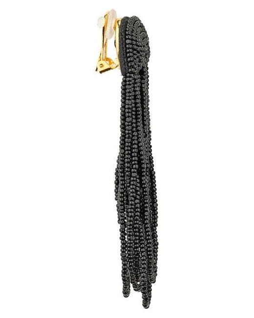 Oscar de la Renta Black Beaded Double Curtain Clip-On Drop Earrings