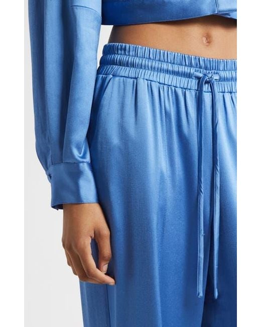 Cinq À Sept Blue Damoni Wide Leg Satin Pants