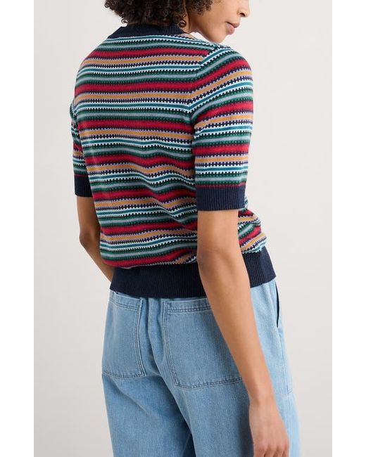 Seasalt Cornwall Multicolor Rock Bell Stripe Short Sleeve Organic Cotton Crewneck Sweater