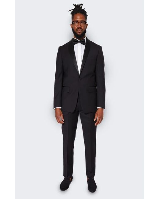 9tofive Blue Peak Lapel Solid Wool Tuxedo Jacket for men