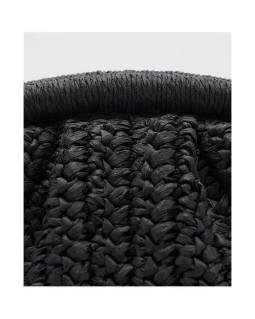 Mango Black Natural Fiber Clutch Bag With Removable Chain Strap