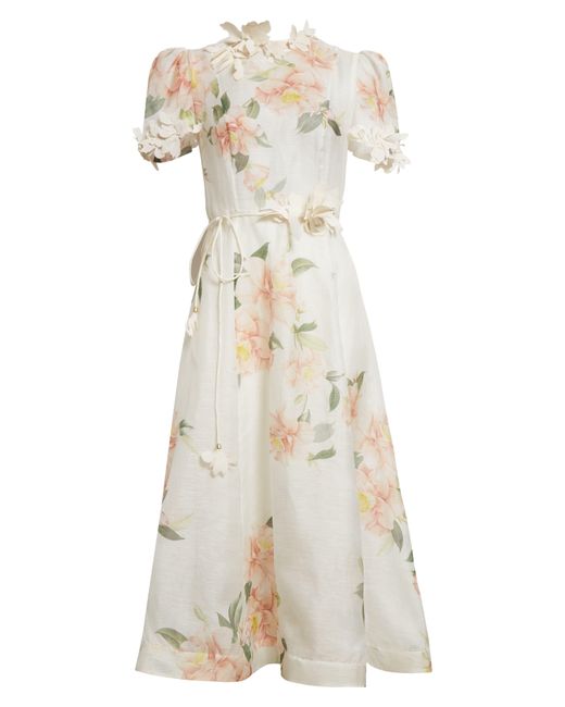 Zimmermann Natural Natura Liftoff Floral Linen & Silk Organza Midi Dress