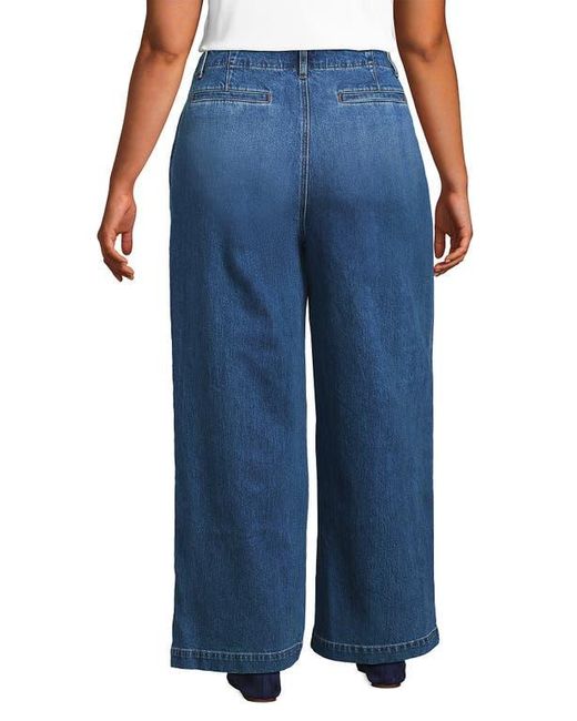 Lands' End Blue Petite Soft Denim High Rise Wide Leg Top Stitch Trousers